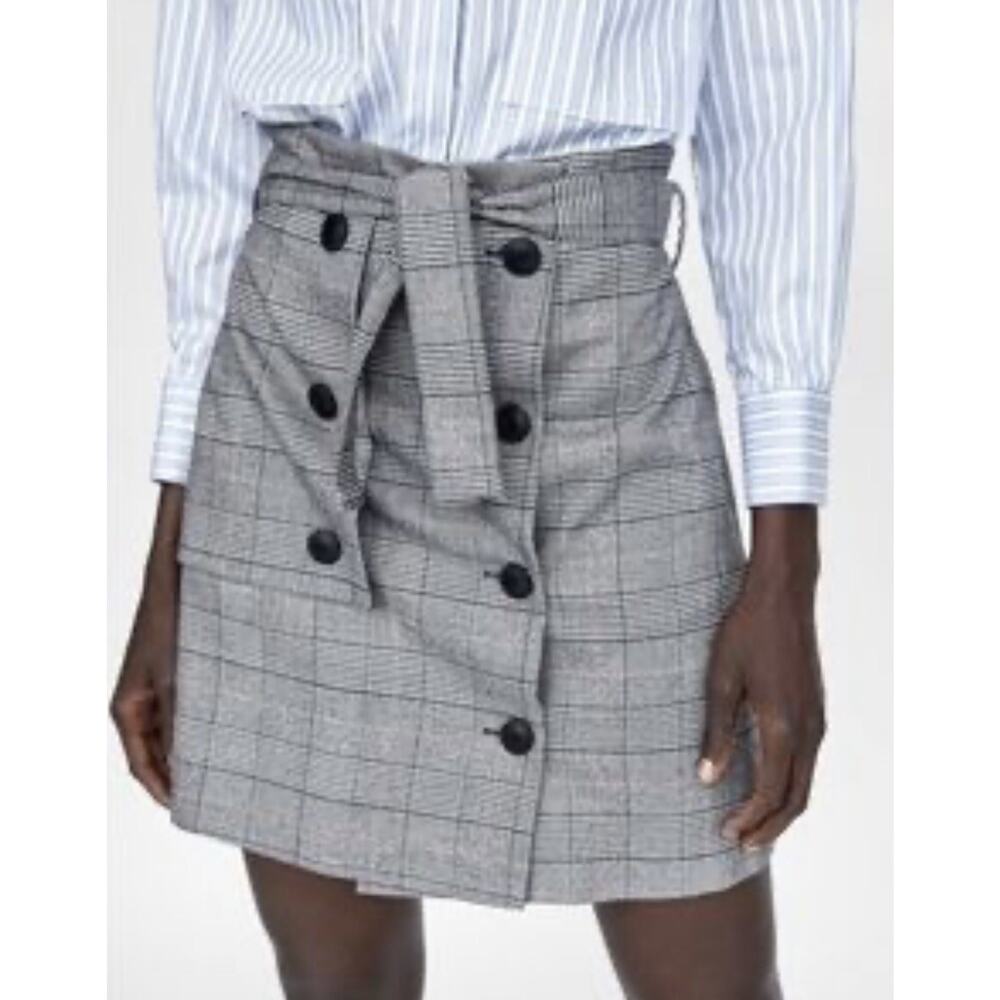 Zara women’s high waist plaid skirt size S black grey academia preppy